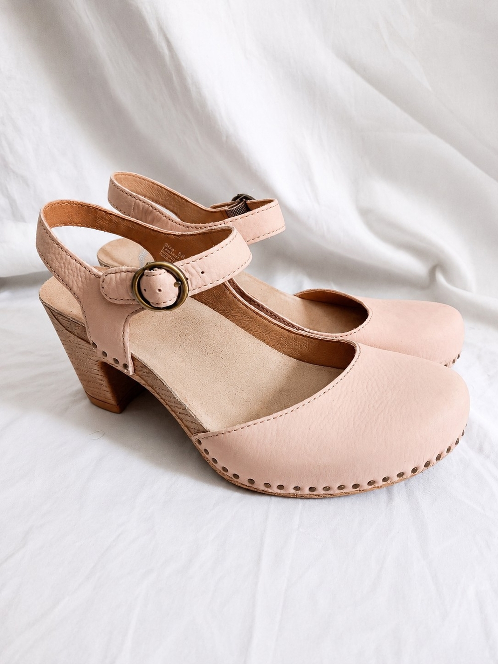 DANSKO Women's Pink Leather Mary Jane Slingback Clog Heels Size 38 EU US 7.5-8